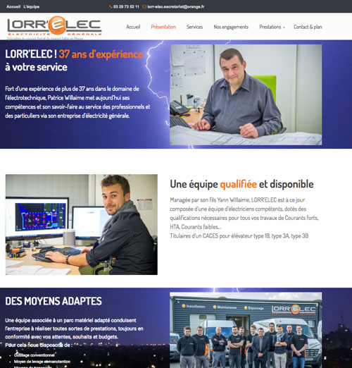 Page présentation du site internet de Lorrelec avec photos réalisées par nos soins