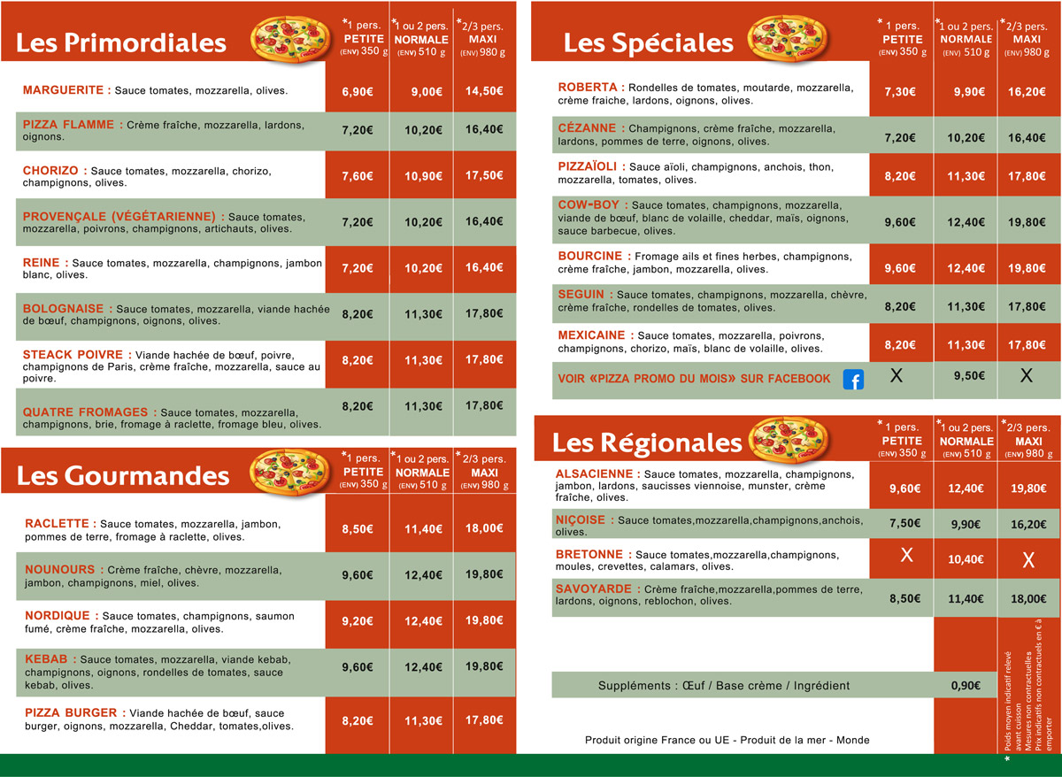 Menu Venizia Pizza Verdun recto
