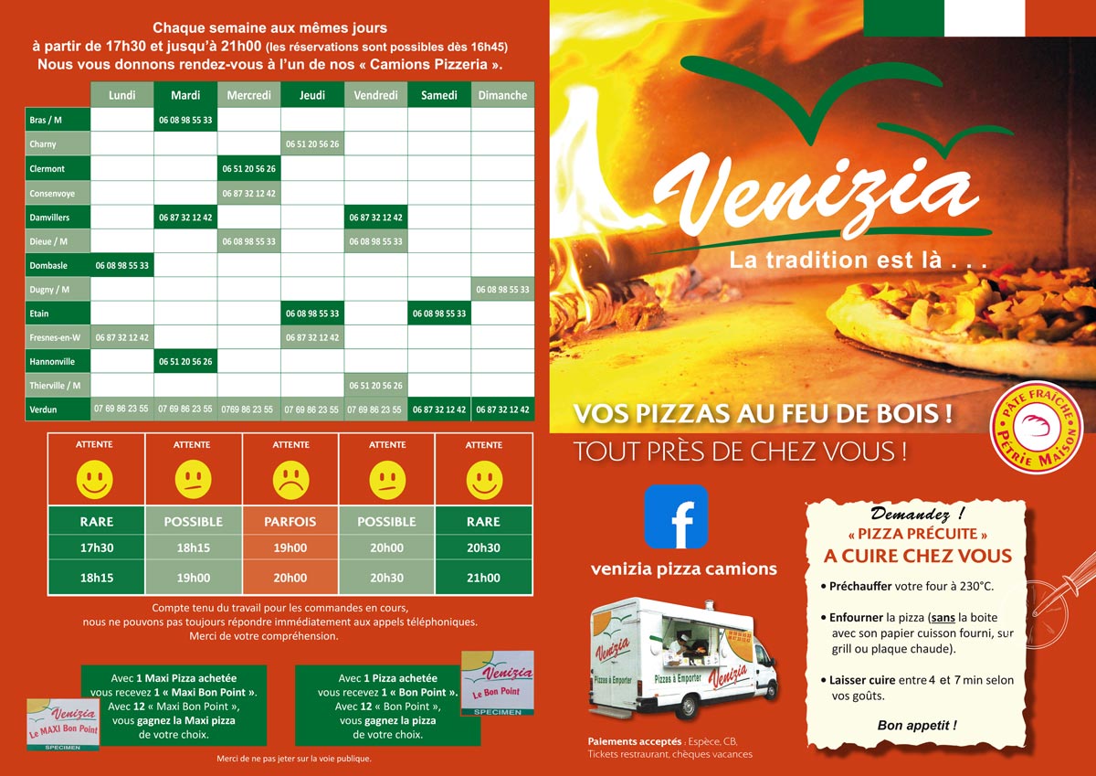 Menu Venizia Pizza Verdun verso