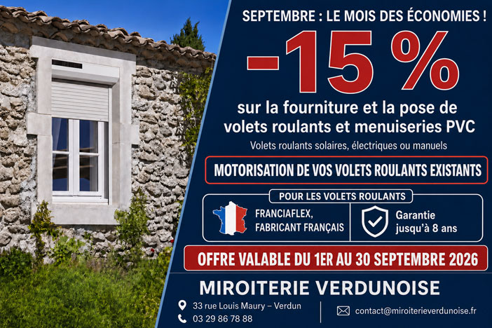 -15% sur la fourniture et la pose de volets roulants et menuiseries PVC